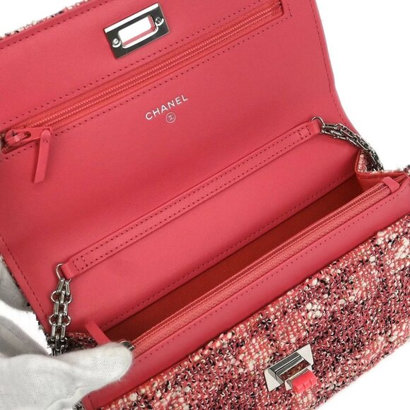 Chanel Pink Tweed Mademoiselle Lock Classic WOC Wallet On Chain - Picture 6 of 10